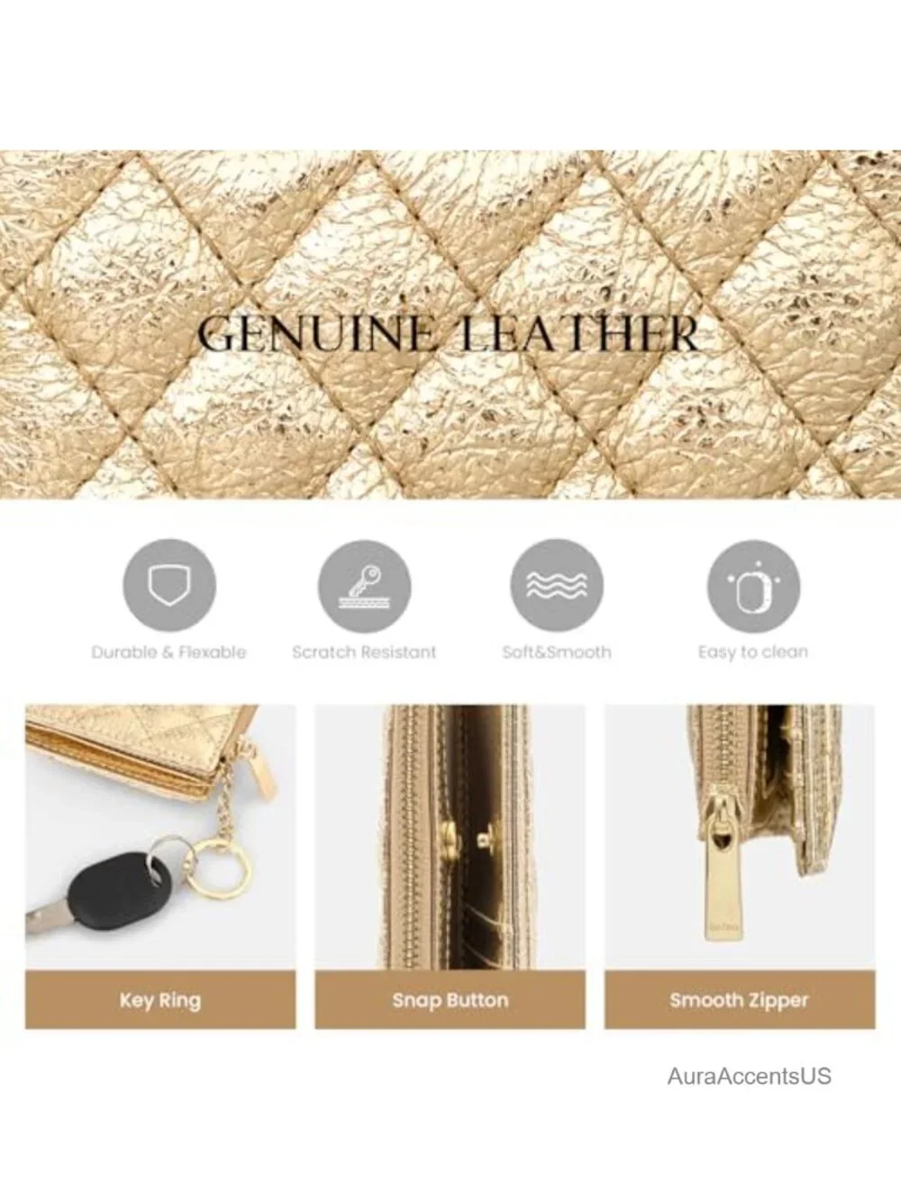 Genuine Leather Small RFID Bifold Wallet with Zipper Pocket Keychain